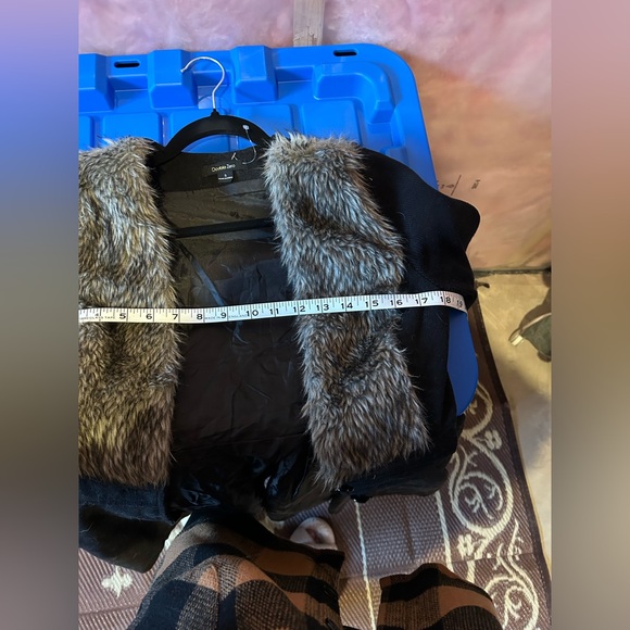 Point Zero Women's Black Faux Fur Blend Trim Coat Size Small - Picture 6 of 6